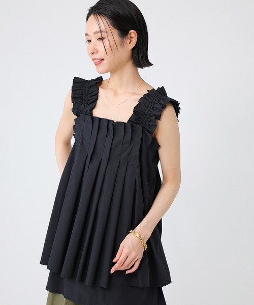 バビロン　25ssBABYLONE タックレイヤードチュニックブラウス　ブラウン BABYLONE ブラウス シャツ タックレイヤードチュニックブラウス