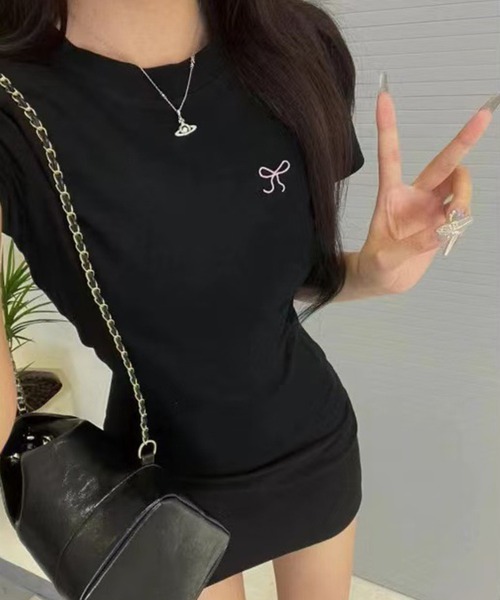 Lace Ladies（レースレディース） tシャツ ワンポイント リボン刺繍