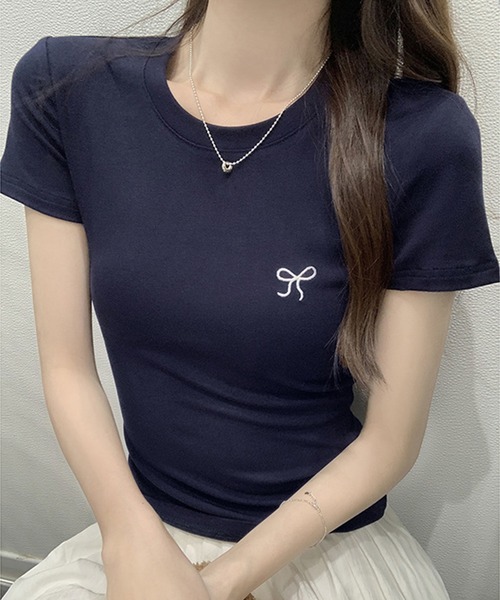 Lace Ladies（レースレディース） tシャツ ワンポイント リボン刺繍