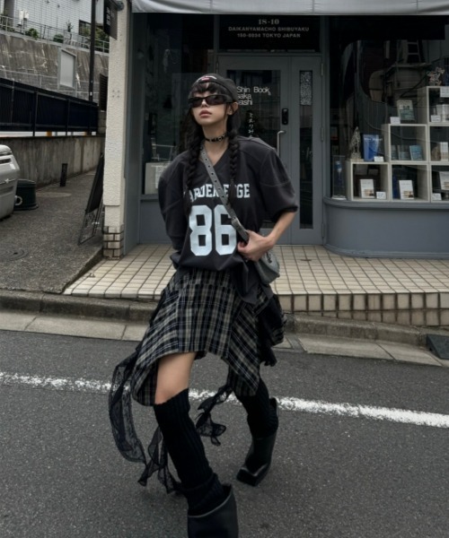 gossip!ロサンゼルス スカート Y2Kガーリー＊レース×チェック アシメ