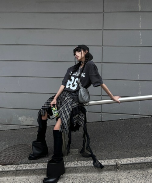 gossip!ロサンゼルス スカート Y2Kガーリー＊レース×チェック アシメ