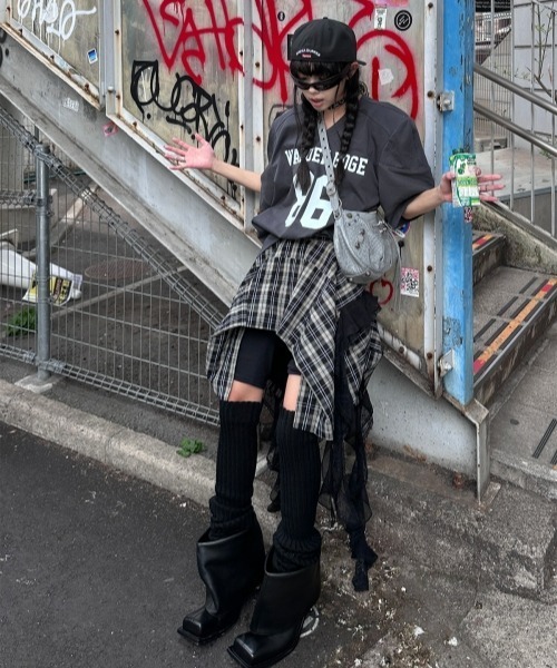 gossip!ロサンゼルス スカート Y2Kガーリー＊レース×チェック アシメ