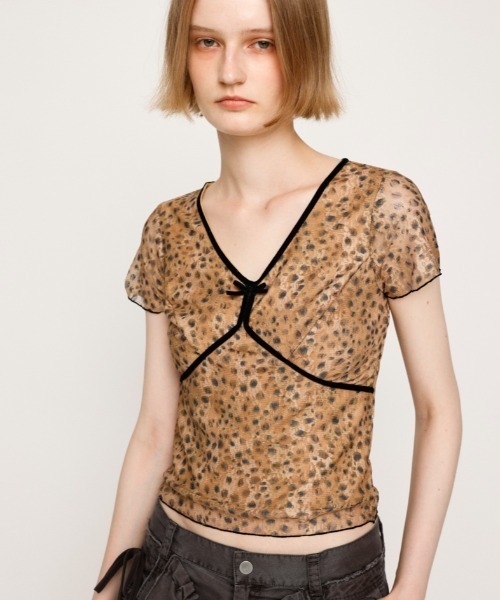 tシャツ V/N VELOURS TAPE LACE TOPS ヴイネック ベロア テープ レース トップス 夏服 半袖 レディース