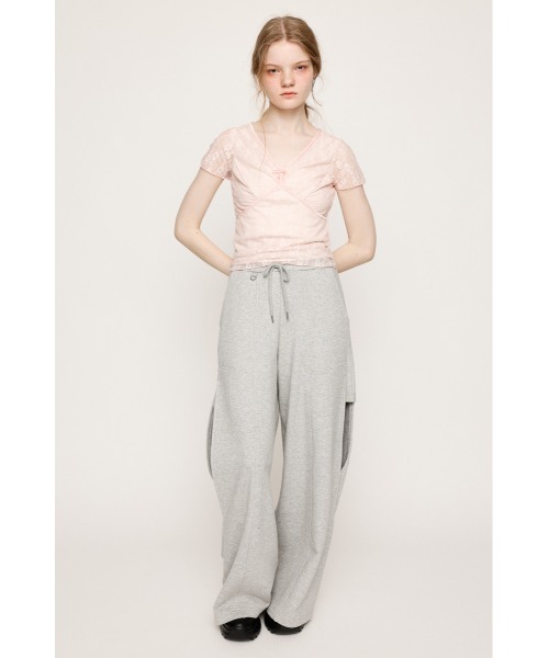 SLY tシャツ V/N VELOURS TAPE LACE TOPS ヴイネック ベロア