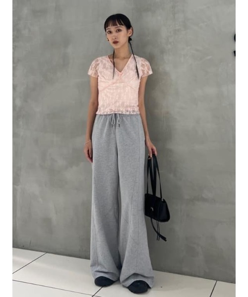 tシャツ V/N VELOURS TAPE LACE TOPS ヴイネック ベロア テープ レース トップス 夏服 半袖 レディース SLY tシャツ V/N VELOURS TAPE LACE TOPS ヴイネック ベロア