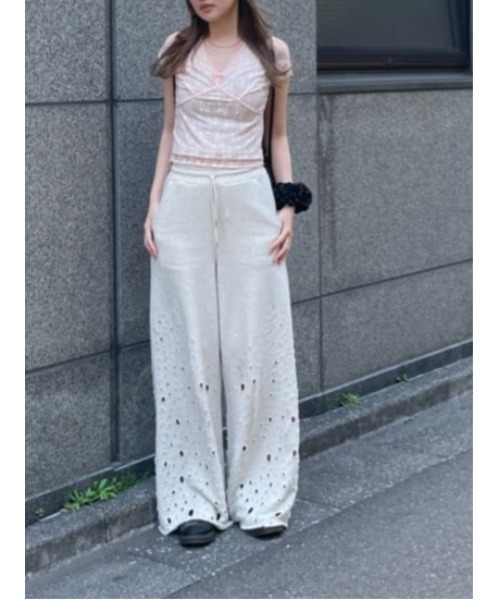 tシャツ V/N VELOURS TAPE LACE TOPS ヴイネック ベロア テープ レース トップス 夏服 半袖 レディース SLY tシャツ V/N VELOURS TAPE LACE TOPS ヴイネック ベロア