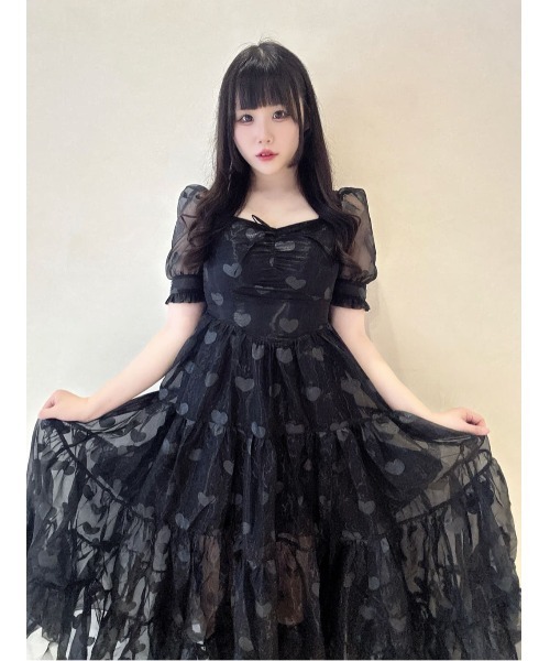 Me roir ワンピース ハートオーガンジーロングワンピース