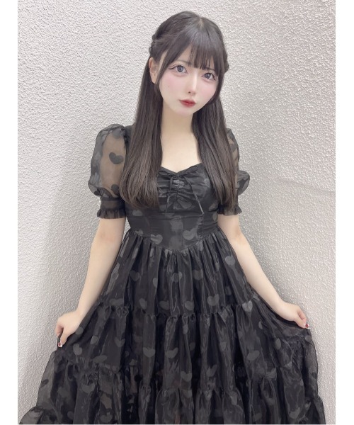Me roir ワンピース ハートオーガンジーロングワンピース