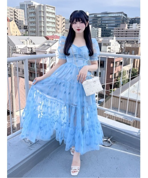 つ*き様 【最終値下げ】Me roir ハートオーガンジーロングワンピース Me roir ワンピース ハートオーガンジーロングワンピース