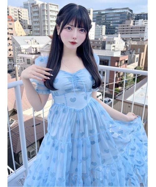つ*き様 【最終値下げ】Me roir ハートオーガンジーロングワンピース セール】ハートオーガンジーロングワンピース（ワンピース）｜Me