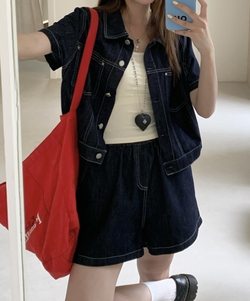 【新品・袋未開封】ファーデニムセットアップ FAVORITO セットアップ デニムセットアップ半袖トップス+