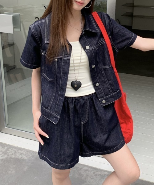 魔法少女 デニムセットアップ Ritomo De Ricco セットアップ クロップドデニムジャケット+