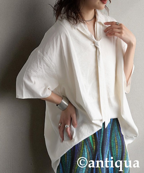 antiqua（アンティカ） ブラウス シャツ スカーフ付きスキッパーシャツ