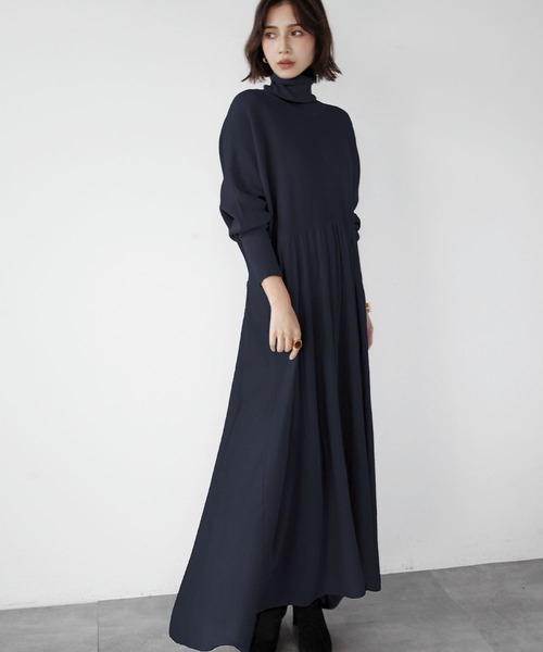 ELFRANK ワンピース タートルネック ロング ニット ワンピース