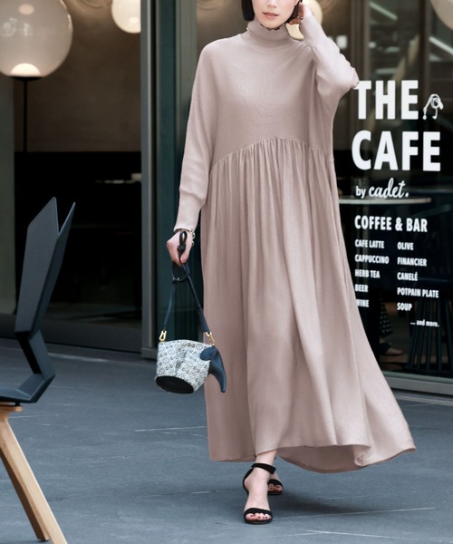 ELFRANK ワンピース タートルネック ロング ニット ワンピース