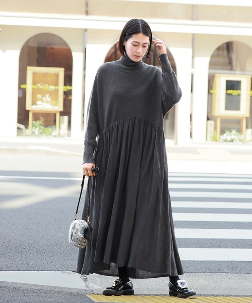 ELFRANK ワンピース タートルネック ロング ニット ワンピース