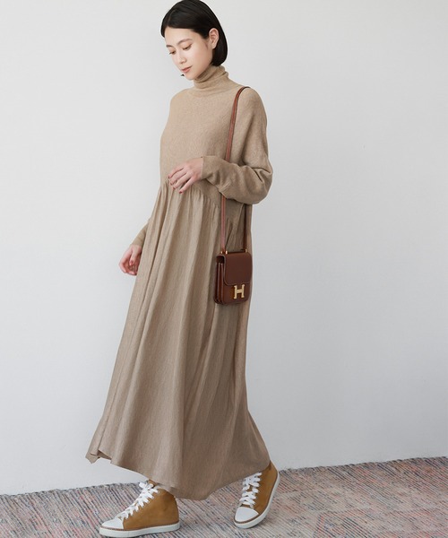 ELFRANK ワンピース タートルネック ロング ニット ワンピース