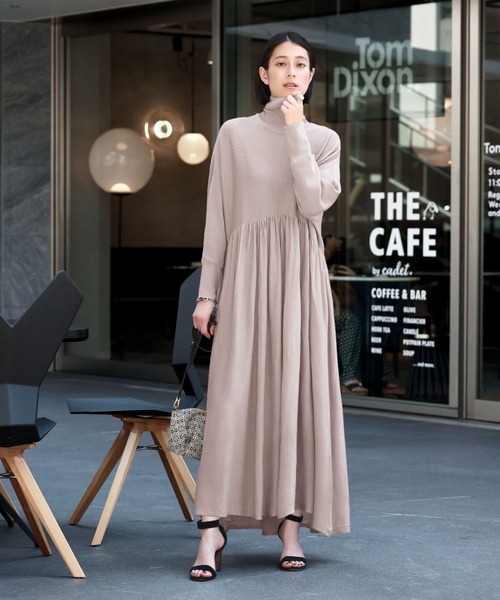 ELFRANK ワンピース タートルネック ロング ニット ワンピース