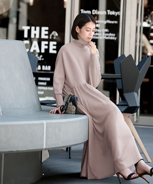 ELFRANK ワンピース タートルネック ロング ニット ワンピース