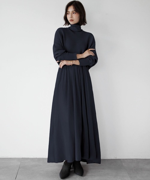ELFRANK ワンピース タートルネック ロング ニット ワンピース