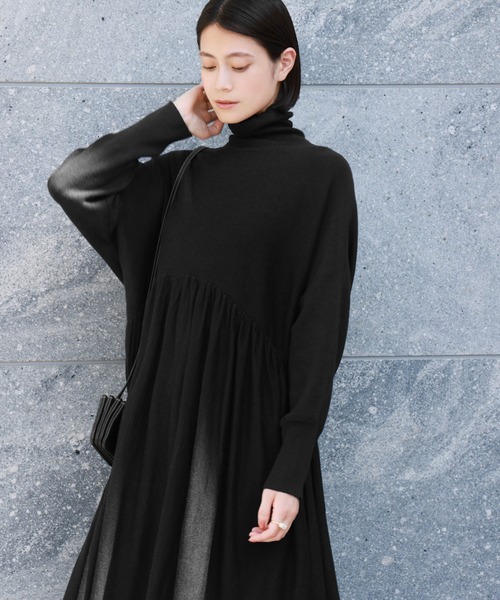 ELFRANK ワンピース タートルネック ロング ニット ワンピース