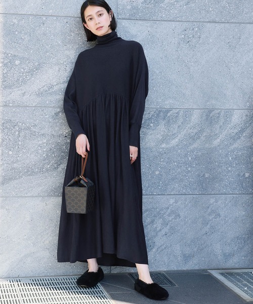 ELFRANK ワンピース タートルネック ロング ニット ワンピース