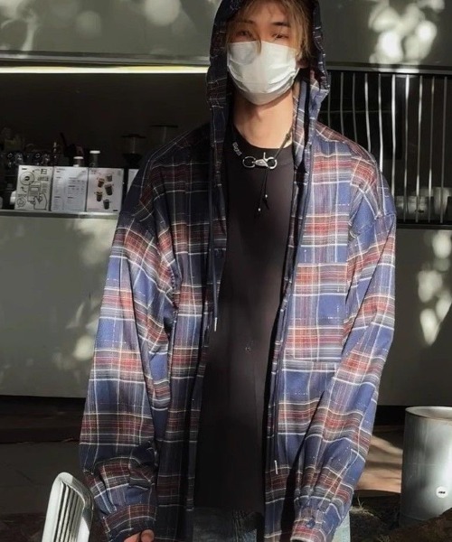 FreeZone パーカー チェック柄フード付きシャツ メンズ レディース