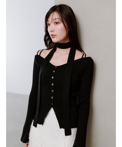 新品タグ付き✨スナイデルニット　ブラック SNIDEL（スナイデル） ニット セーター タイ付きニットプルオーバー