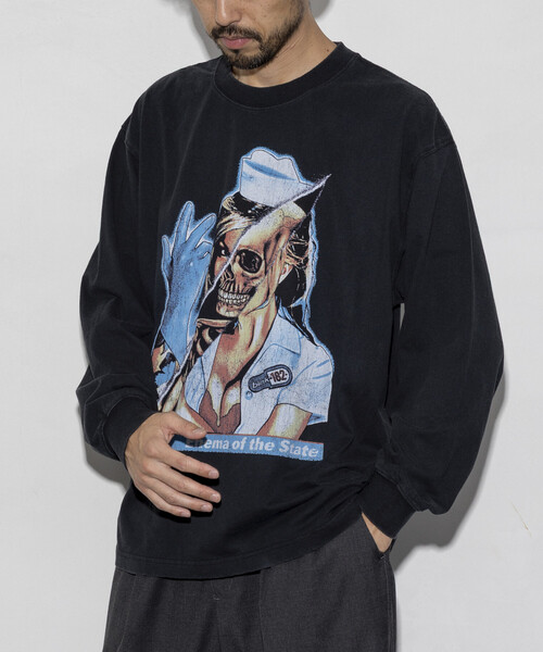 LGBダークグレー スカルプリント 長袖Tシャツ LGBダークグレー スカルプリント 長袖Tシャツ