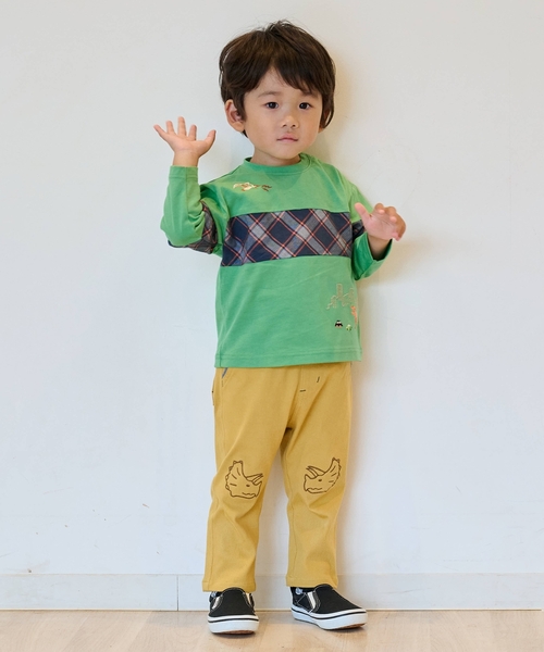 kladskap（クレードスコープ） tシャツ 恐竜と街チェック切替長袖T