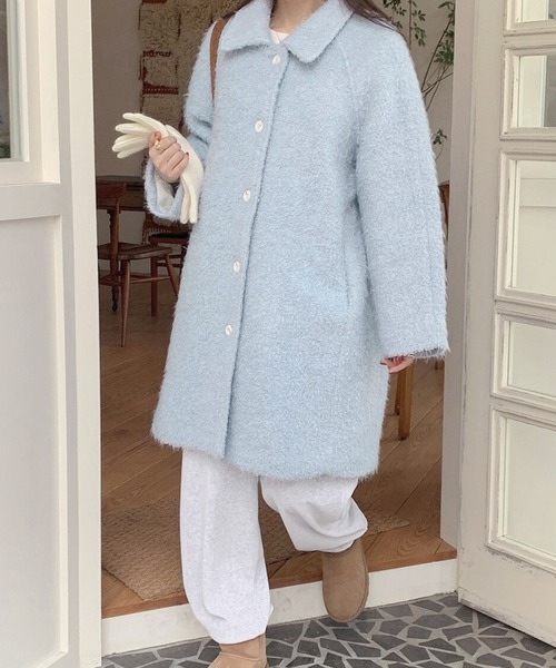 frunco ステンカラーコート コート モヘアコート レディース