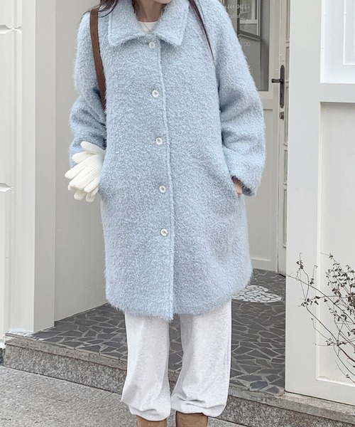 frunco ステンカラーコート コート モヘアコート レディース