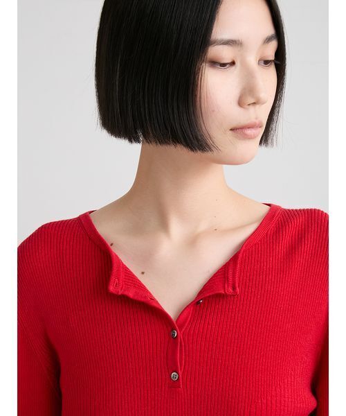 ウールシルクリブニット MIESROHE（ミースロエ） ニット セーター ウールシルク混ヘンリー