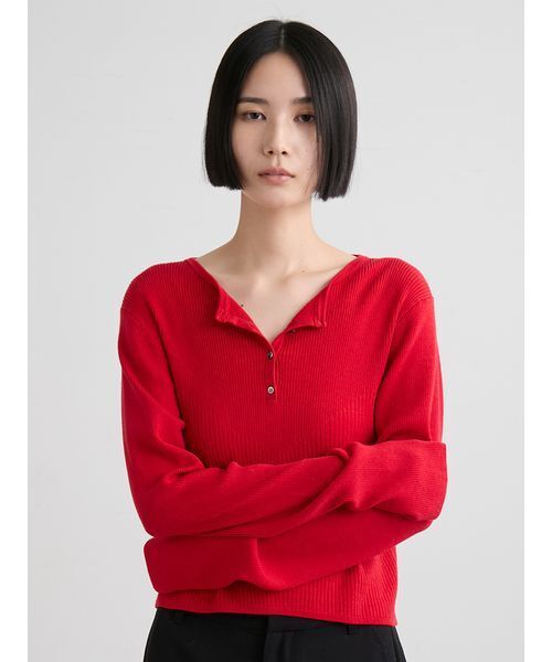 ウールシルクリブニット MIESROHE（ミースロエ） ニット セーター ウールシルク混ヘンリー