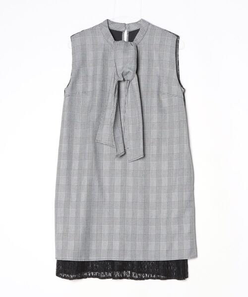 Her lip to チェック柄ノースリーブワンピース M グレー レディース