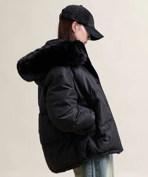 【モカ】rag & bone　サイドレースアップ ダウンジャケット 黒 カシミヤフランネル / カシミヤダウンジャケット, Black – MARKAWARE