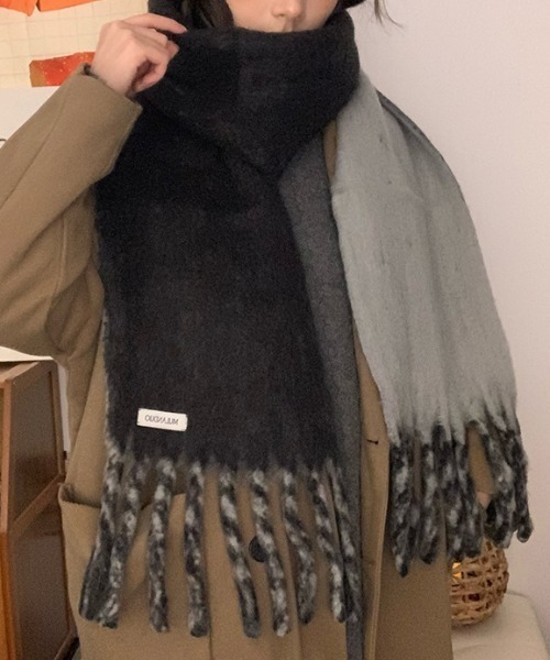 B.R.U マフラー バイカラーマーブルフリンジマフラー メンズ