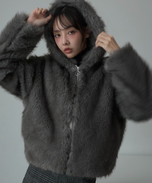 Nadana ブルゾン アウター ミックスファーフードブルゾン レディース