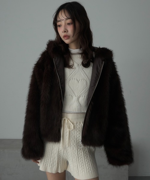 Nadana ブルゾン アウター ミックスファーフードブルゾン レディース