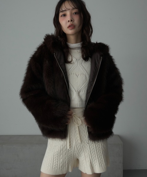 Nadana ブルゾン アウター ミックスファーフードブルゾン レディース