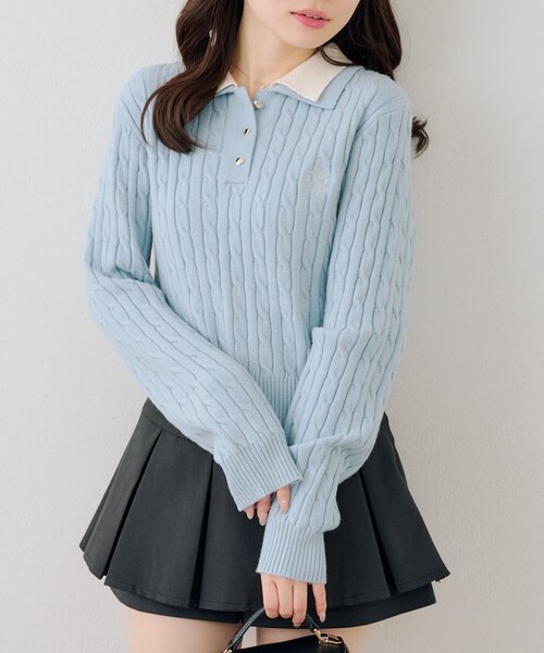 ANOTHER BRANCH OLIVE des OLIVE ニット セーター 2枚衿ケーブル