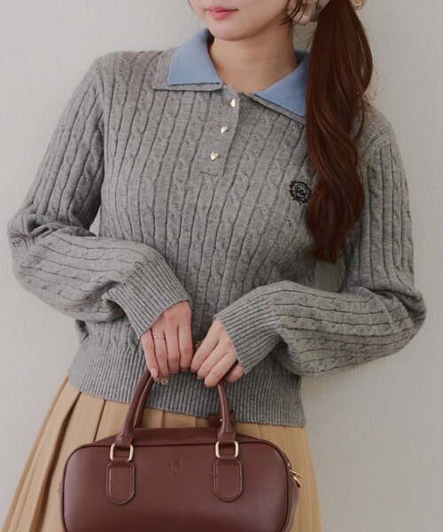 ANOTHER BRANCH OLIVE des OLIVE ニット セーター 2枚衿ケーブル
