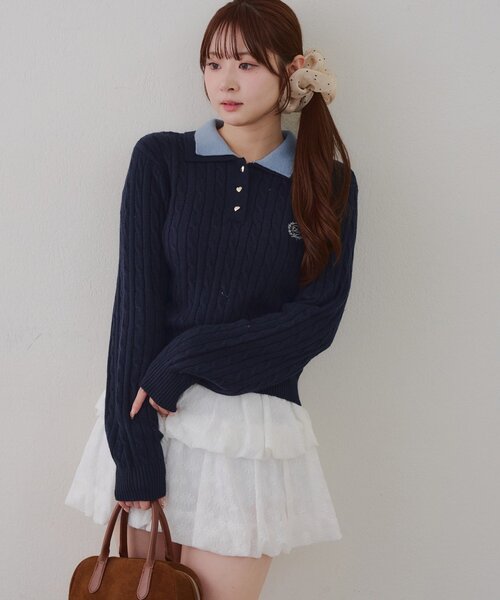 ANOTHER BRANCH OLIVE des OLIVE ニット セーター 2枚衿ケーブル
