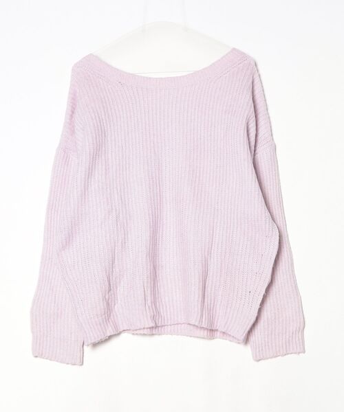 「studio CLIP」 長袖ニット 3L パープル レディース_画像2
