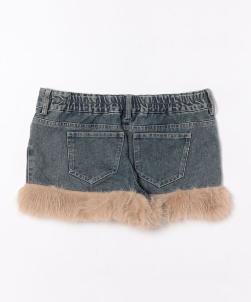 パンツ 「裾ファー付き×デニム素材」デニムショートパンツ／秋冬Y2K