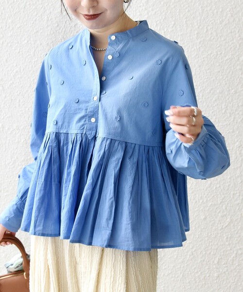 SHIPS any: フラワー モチーフ ペプラム ギャザー シャツ ブラウス SHIPS any ブラウス シャツ any:「洗濯機可能」フラワー モチーフ