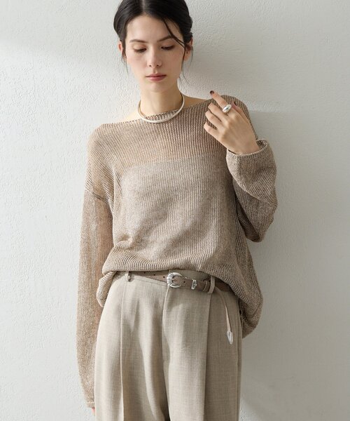 ウィムガゼット 21SS メッシュOVERプルオーバーニット 長袖 F ベージュ Whim Gazette（ウィム ガゼット） ニット セーター ボートメッシュ