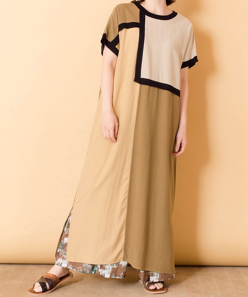 「OSMOSIS」 半袖ワンピース ONE SIZE ブラウン レディース_画像2