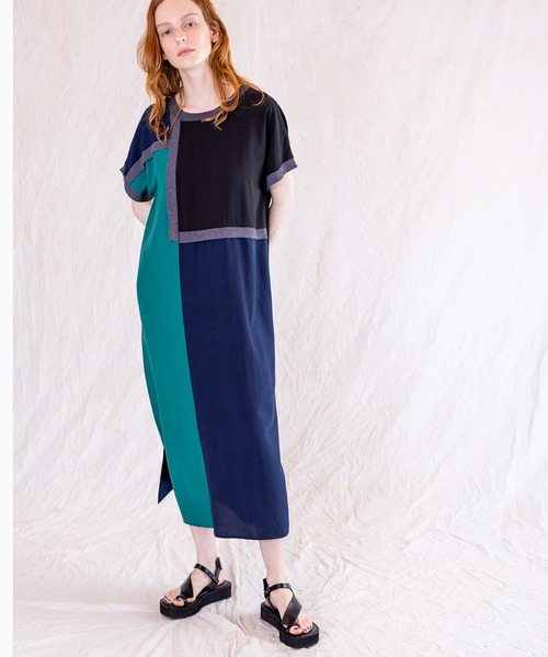 「OSMOSIS」 半袖ワンピース ONE SIZE ブラウン レディース_画像3