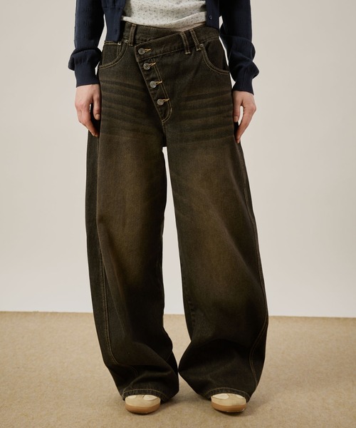 パンツ hazyl cross waist curve pants hazyl ワイドパンツ ジーンズ デニム デニムパンツ cross waist curve